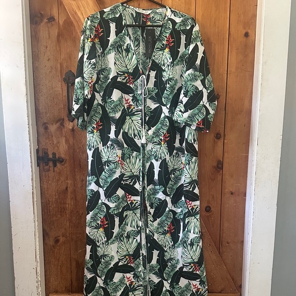 $150 NWT Rachel Zoe Palm Print Duster Kimono Swim Cover Up - Picture 2 of 6